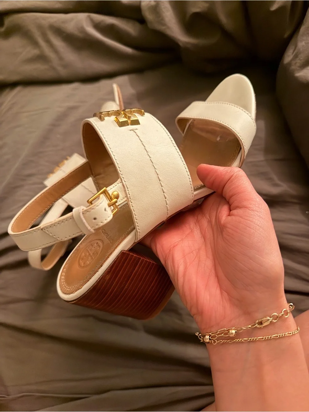 Tory Burch Cream Leather Logo Slingback Sandals